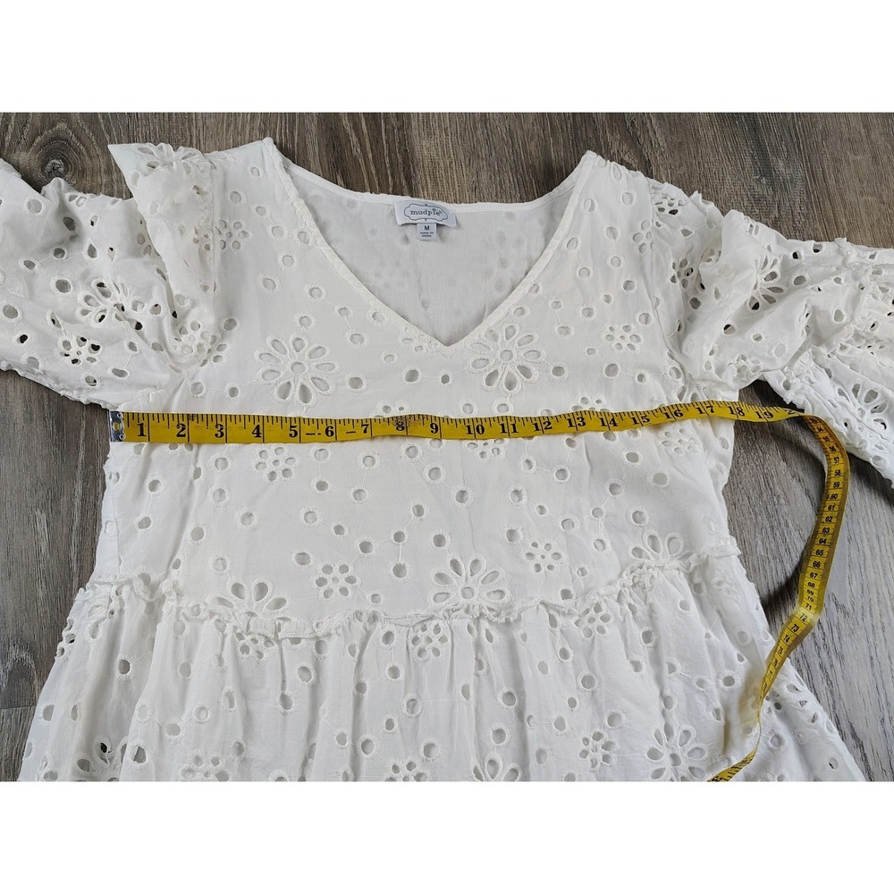 Mud Pie Women's Medium Eyelet White Mini Dress Tunic Top Boho Cowgirl Festival - Picture 5 of 8